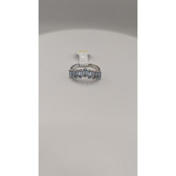 Silver Chevron Ring with Blue Gemstones, Size 7 - Picture 6 of 8